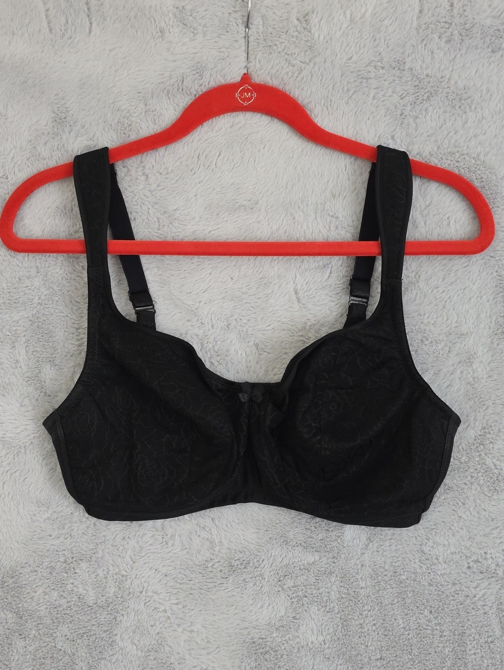 Glamorise 38DD Black Full Figure Underwire Bra Floral Jacquard Support